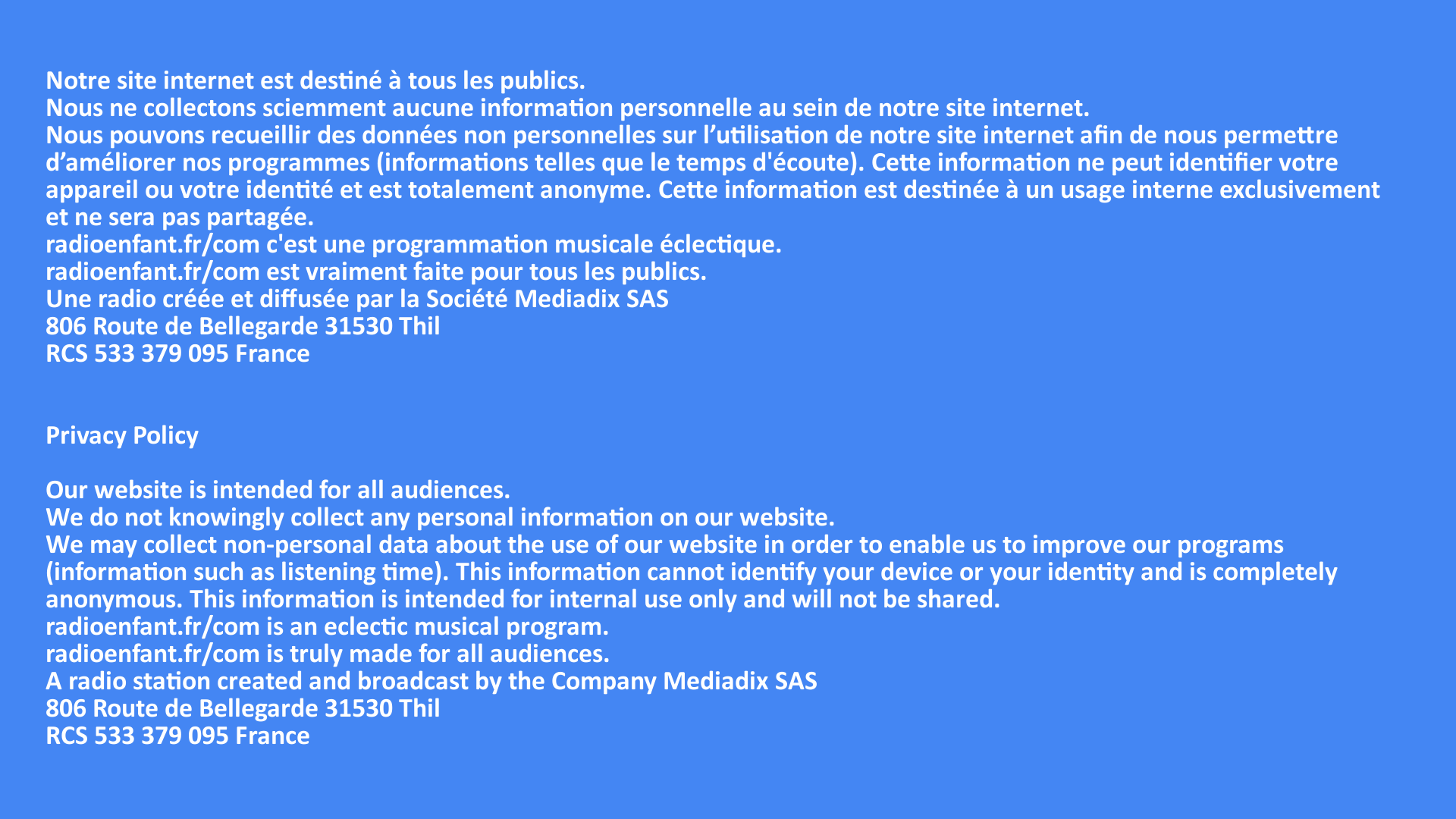 Mentions légales de Radio Enfant